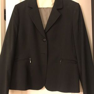 Black Women’s Pantsuit with faint Grey Pinstripes